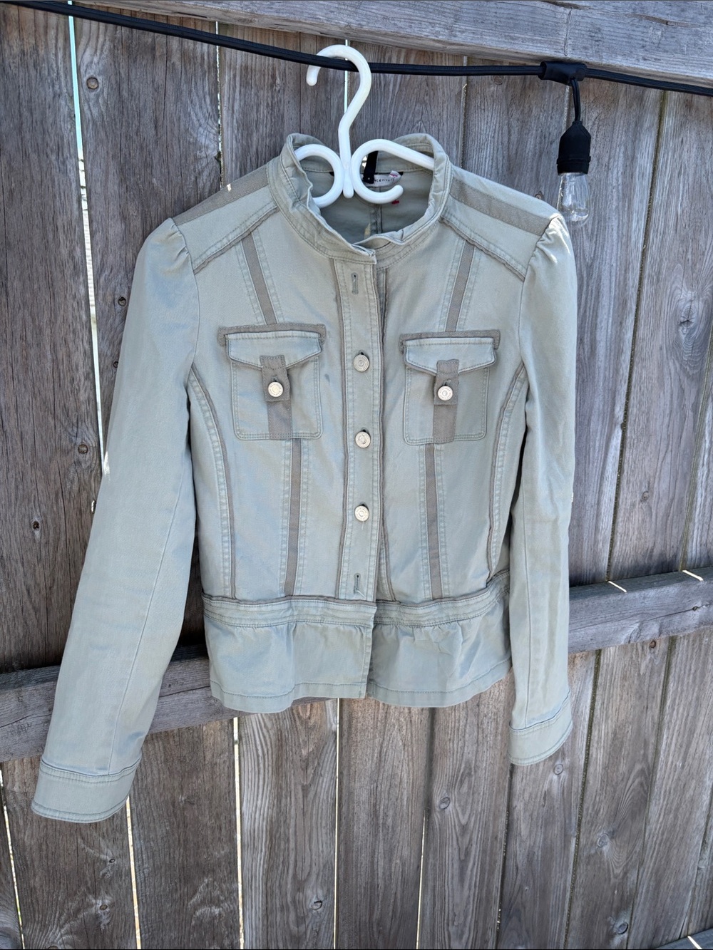 White House Black Market Light Sage Utility Jean Jacket